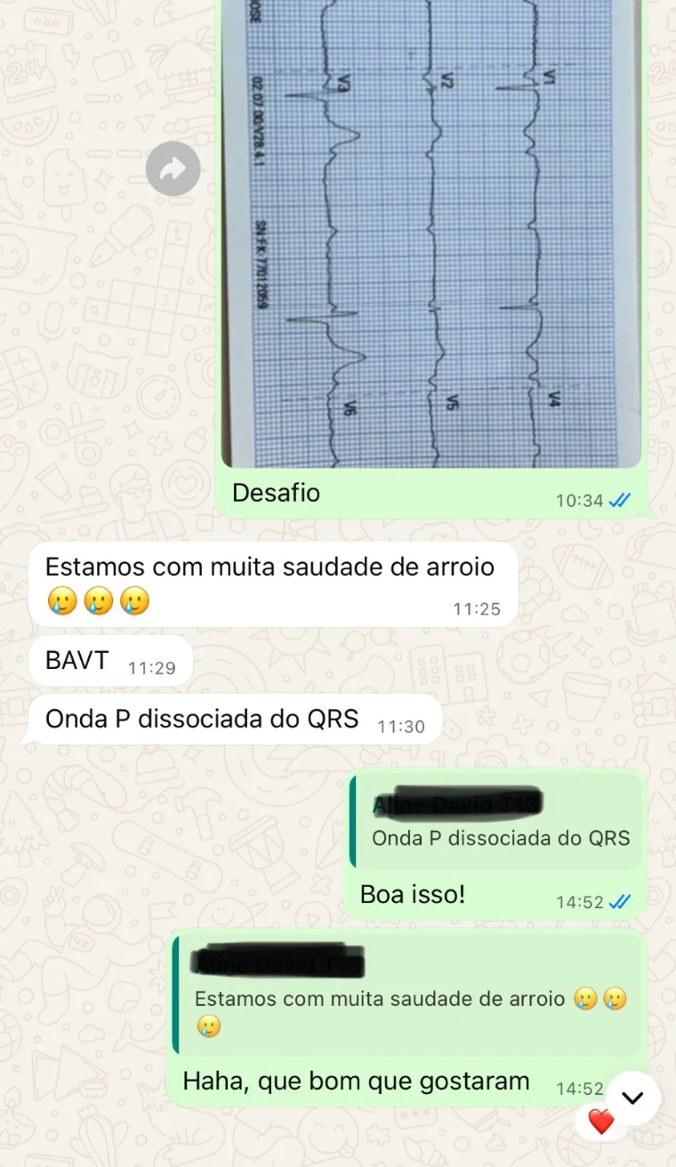 Conversa de aluno sobre a leitura de ECG no plantão