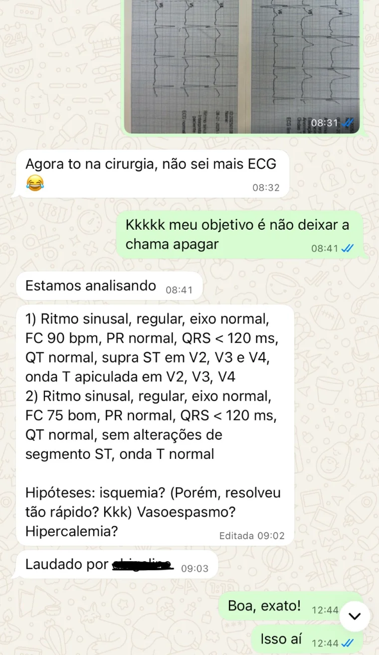 Conversa de aluno sobre a leitura de ECG no plantão