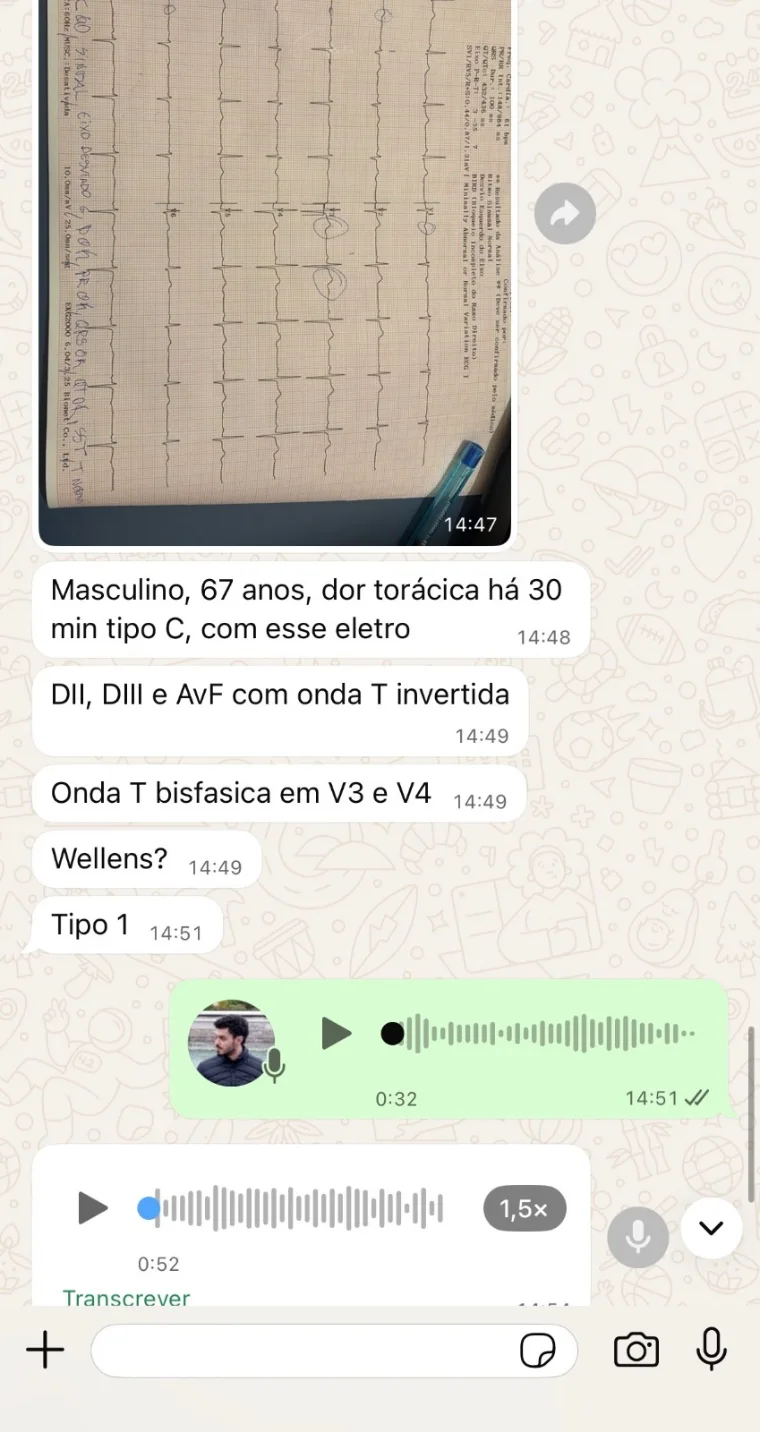 Conversa de aluno sobre a leitura de ECG no plantão