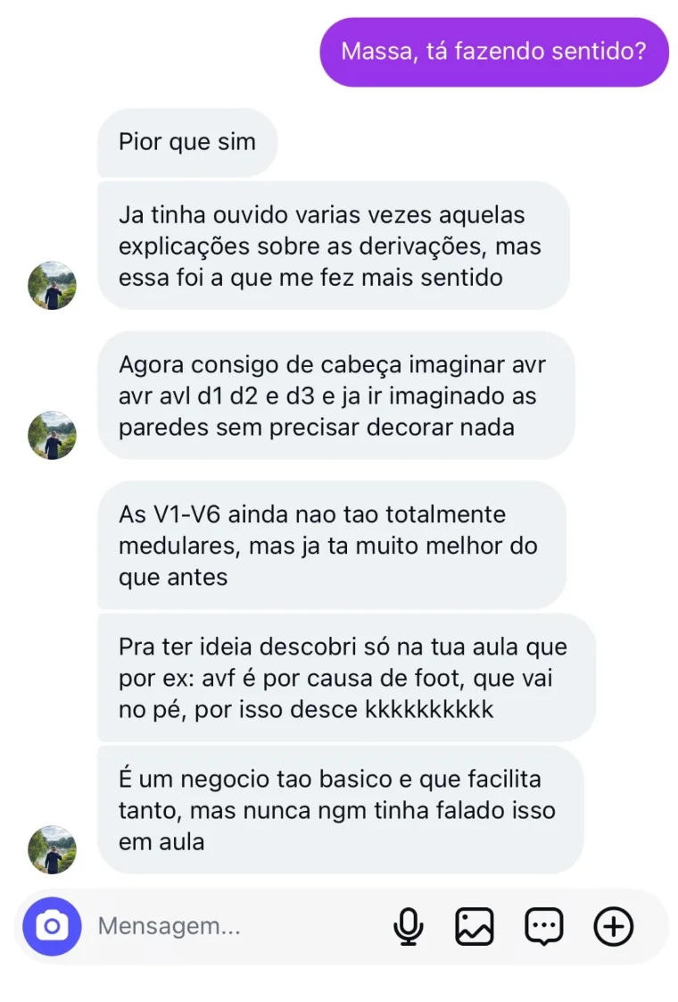 Conversa de aluno sobre a leitura de ECG no plantão