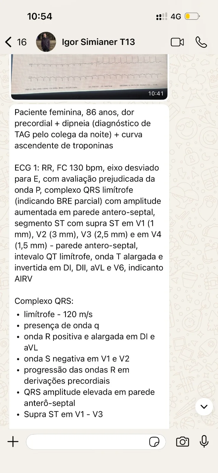 Conversa de aluno sobre a leitura de ECG no plantão